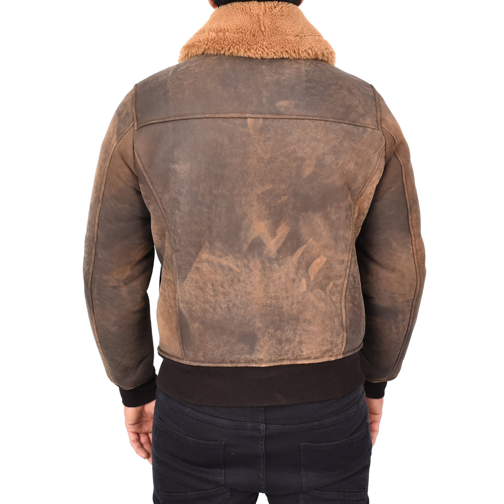 Mens Brown Antique Sheepskin B3 Bomber Jacket WW1 WW2 Aviator Dag 2