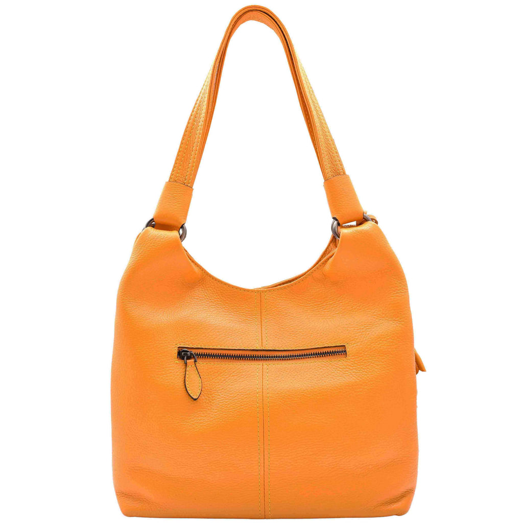 DR583 Women's Large Leather Hobo Bag With Zip Opening Yellow 2