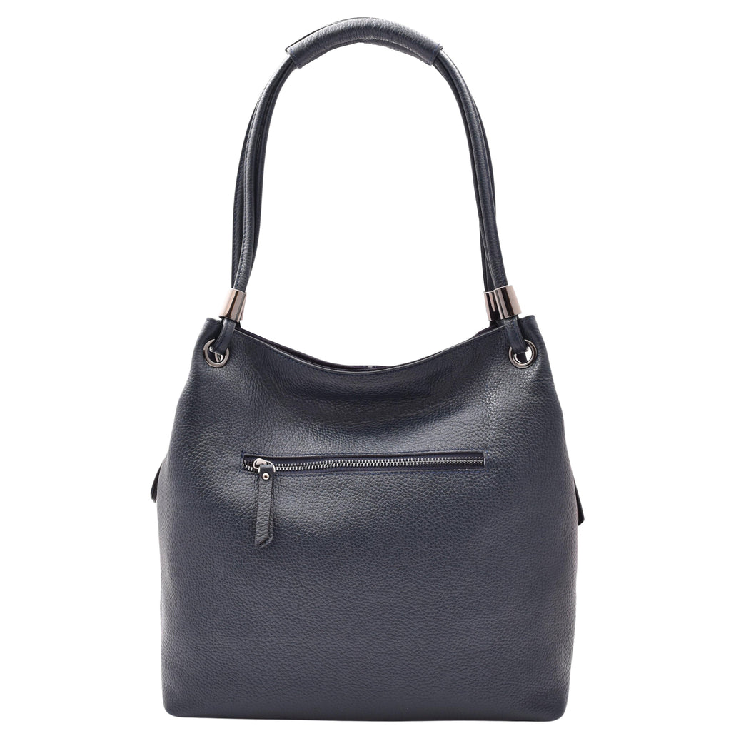 DR593 Women's Suede Leather Large Shoulder Bag Zip Hobo Navy 2