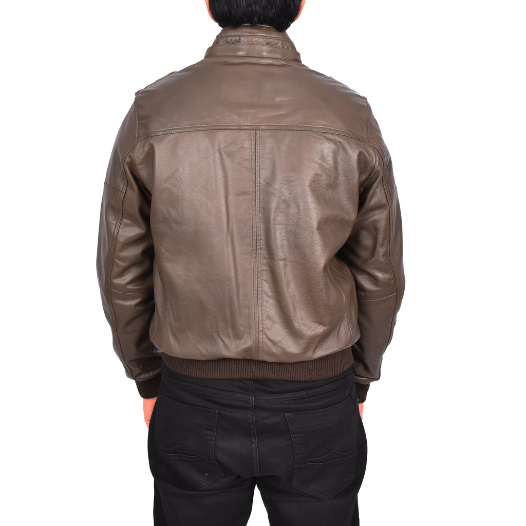 Men's Soft Sheep Nappa Leather Bomber Jacket Removable Hood Kent Brown 2