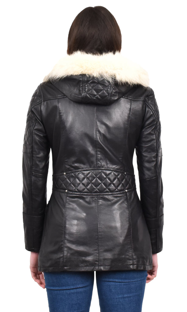 Women's Original Detachable Hoodie Duffel Leather Coat Black Velvetine 2