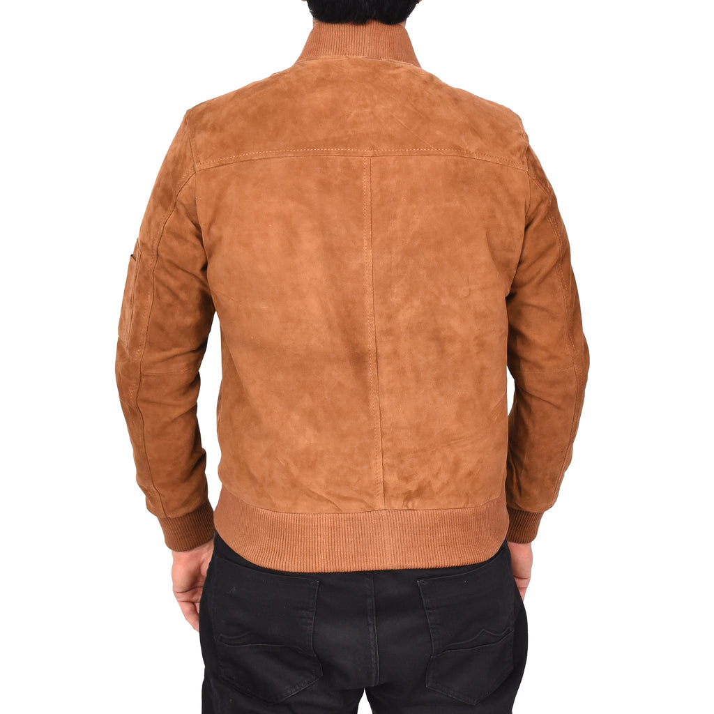 Mens Genuine Goat Suede MA-1 Bomber Jacket Varsity Style Thorin Tan 2