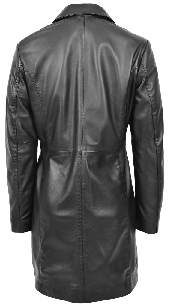 DR424 Women's Smart Long Leather Coat Black 2