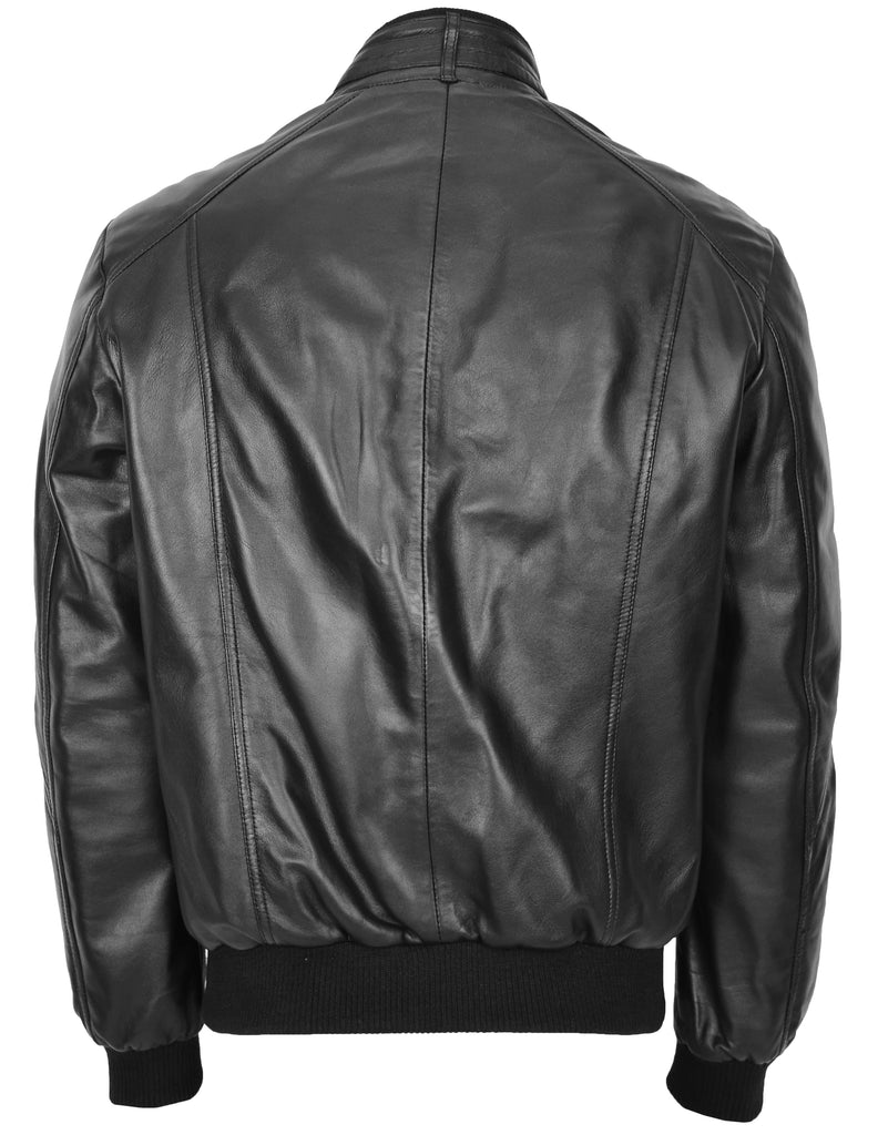 DR110 Men's Bomber Style Leather Jacket Black 4