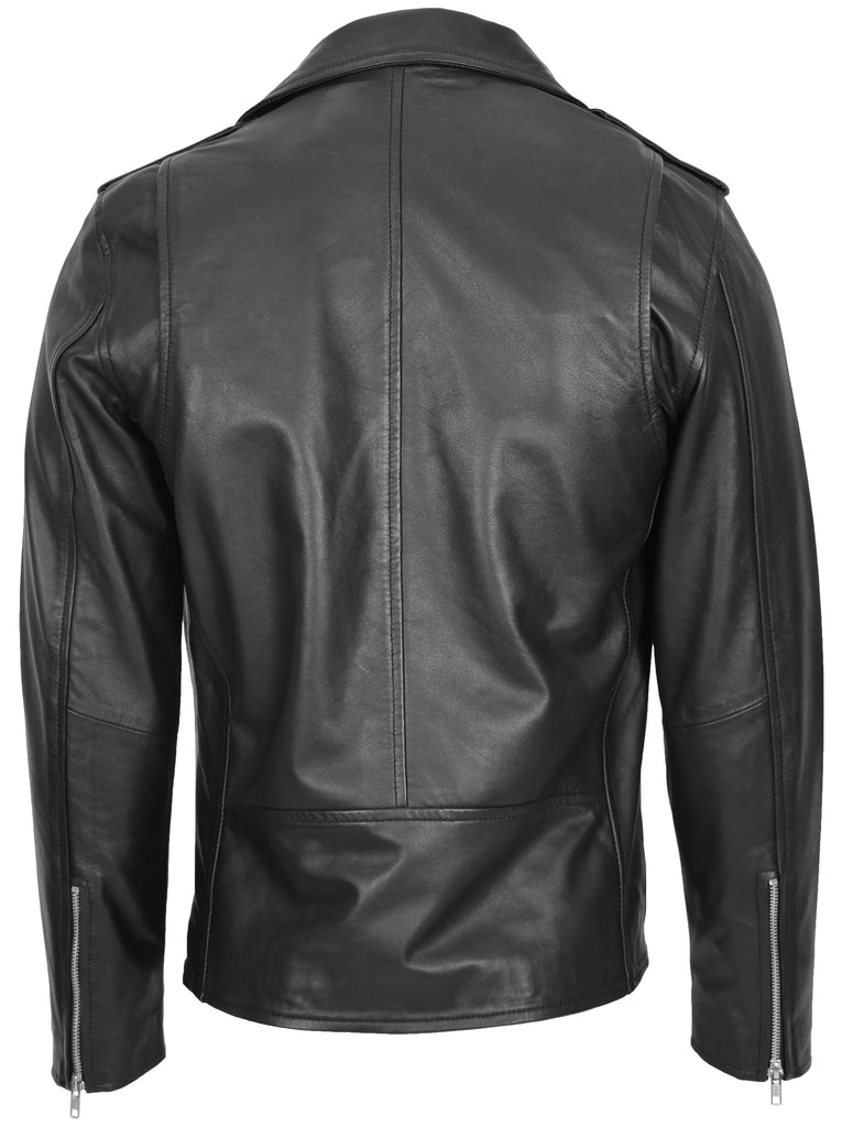 DR100 Men's Biker Real Leather Jacket Black 5