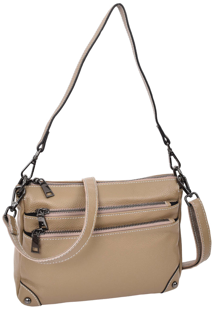 Adalynn Women's Real Leather Cross-Body Organiser Shoulder Bag Beige-2