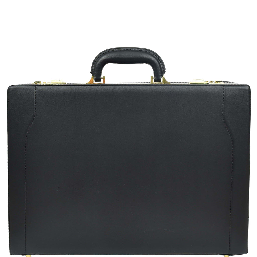 DR657 Expandable Leather Briefcase Combination Lock Attache Case Black 2