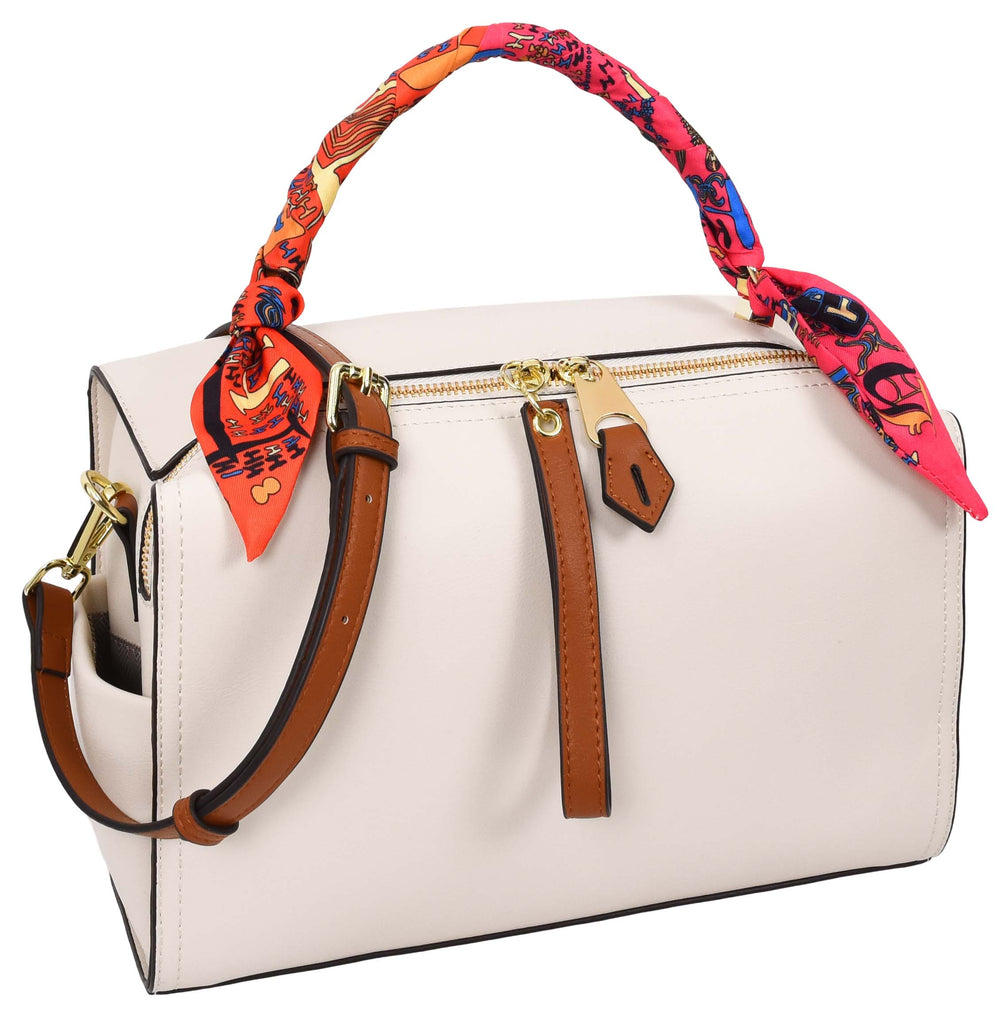 Aaliyah Women's  Faux Leather Barrel-Shaped Shoulder Handbag White-2