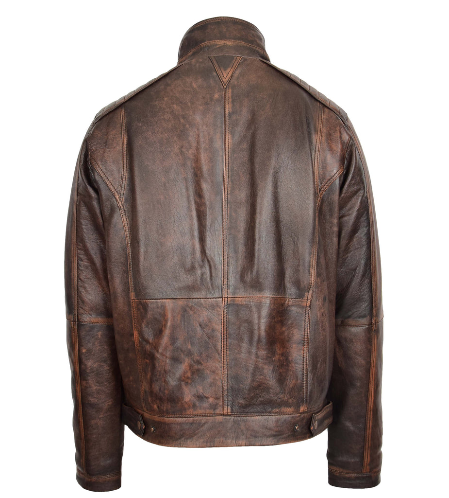 DR560 Men's Urban Biker Style Leather Jacket Brown 2