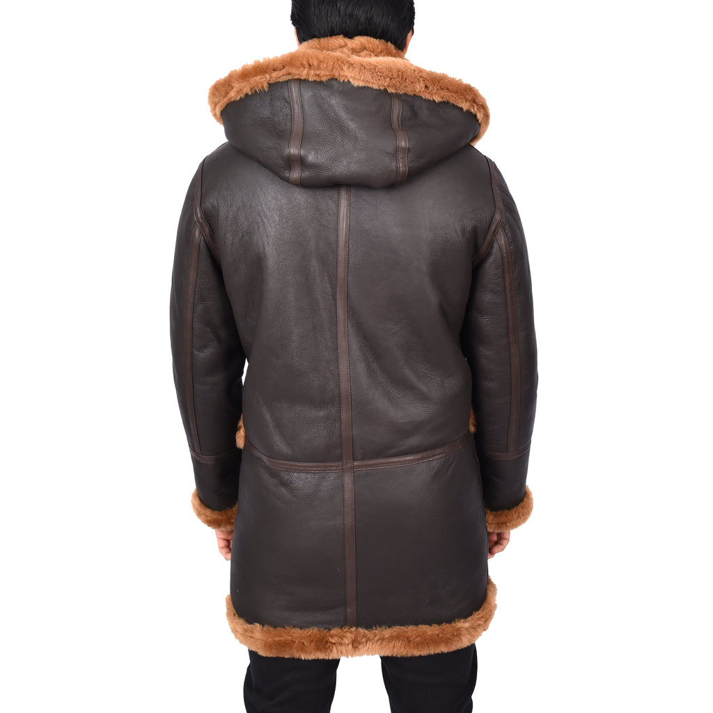 Mens Winter Sheepskin Hooded Duffel Coat ¾ Length Shearling Ronald Brown 2