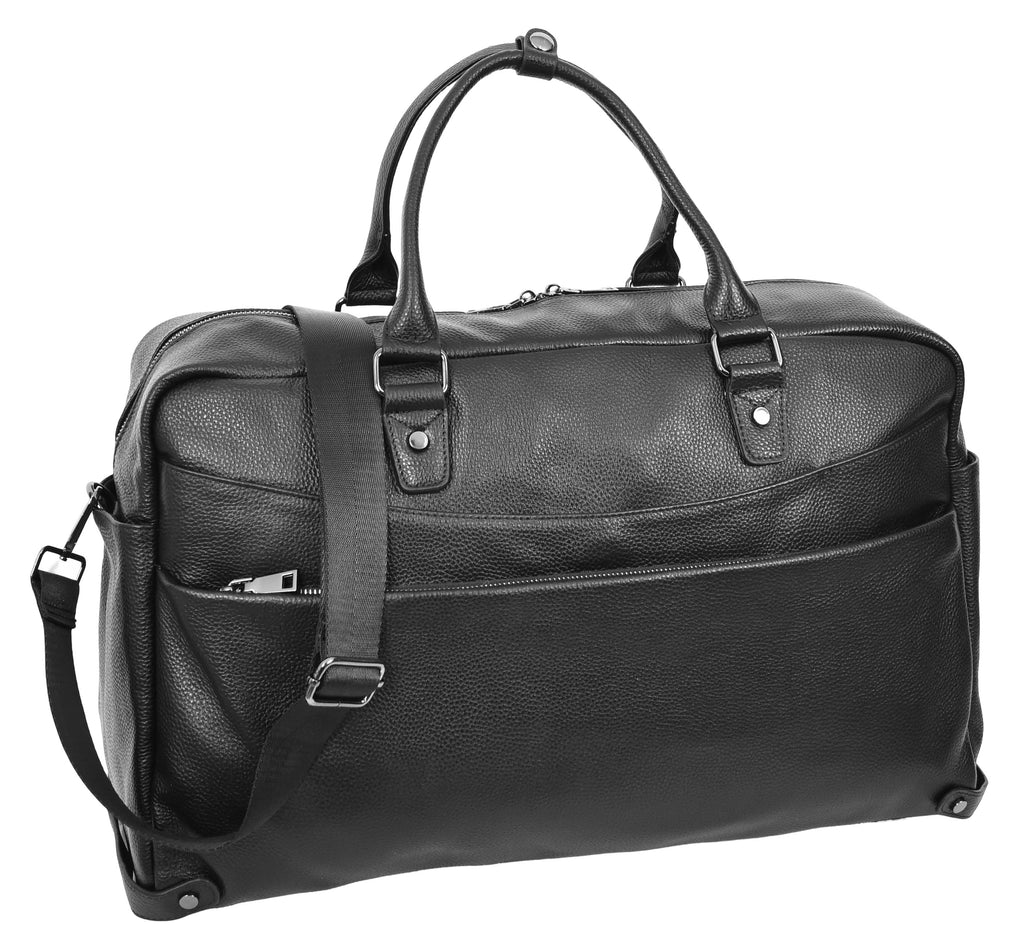 Kinsley Leather Classic Weekend Travel Large Holdall Bag Black-2