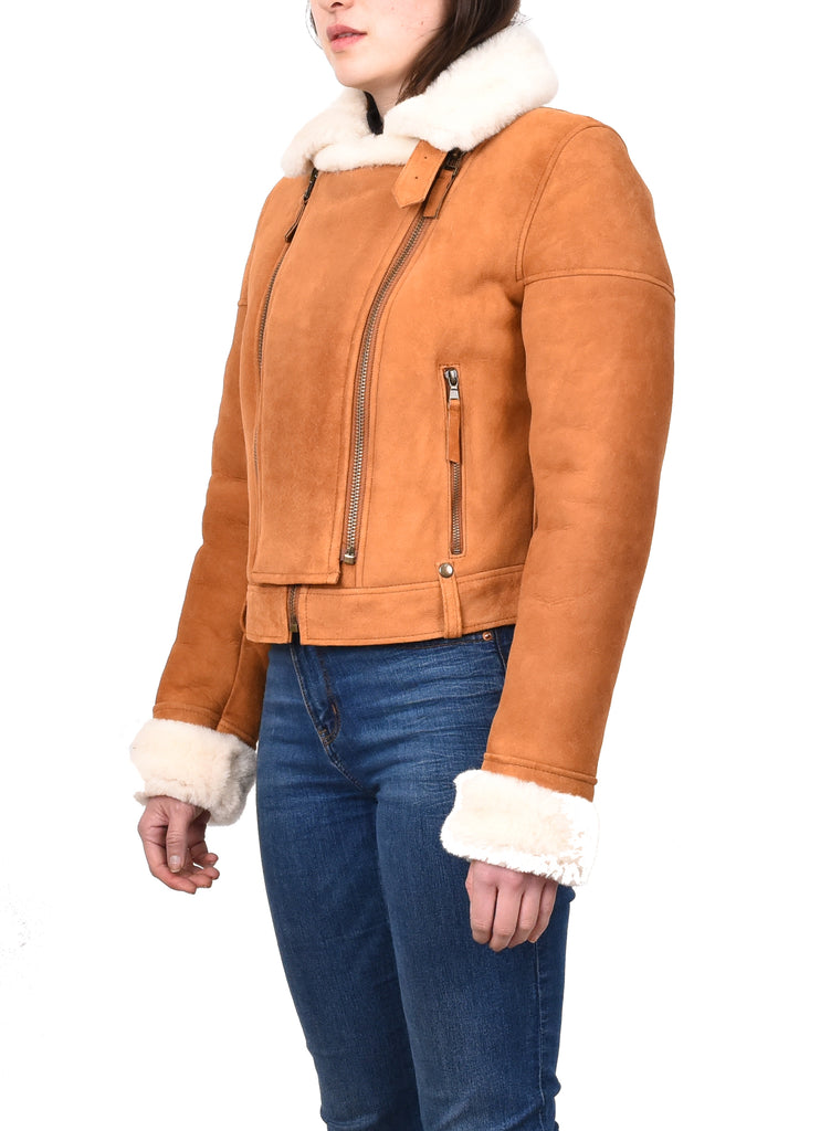 DR250 Women's Real Sheepskin Celebrity Style Jacket Tan 2