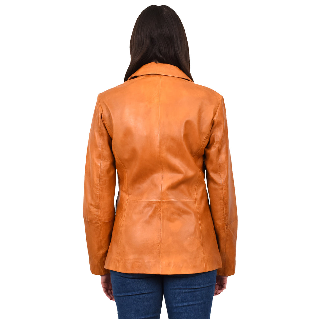 Women's Sheep Leather Single Button Blazer Jacket Classic Lilja Whiskey 2