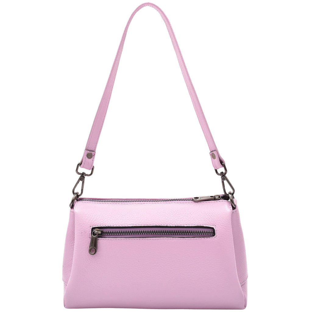DR597 Women's Genuine Leather Small Zip Handbag Shoulder Bag Lilac 2