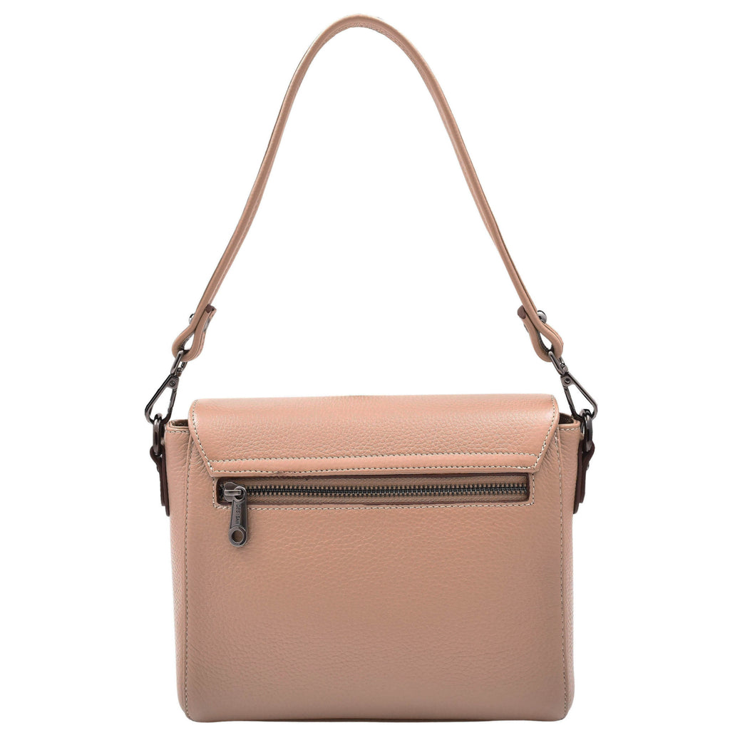 DR582 Women's Leather Adjustable Shoulder Strap Messenger Bag Taupe 2