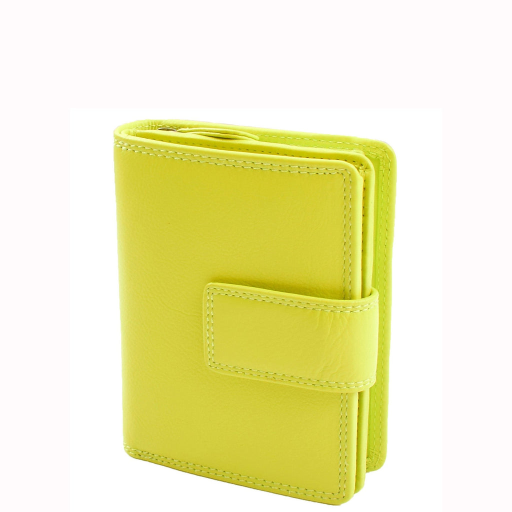 DR673 Women's Elegant Bi Fold Style Real Leather Purse Lime 2