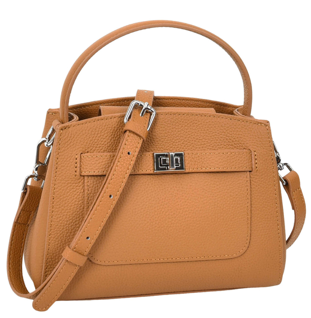 Halifax Women Small Leather Top Handle Shoulder Handbag Tan-2