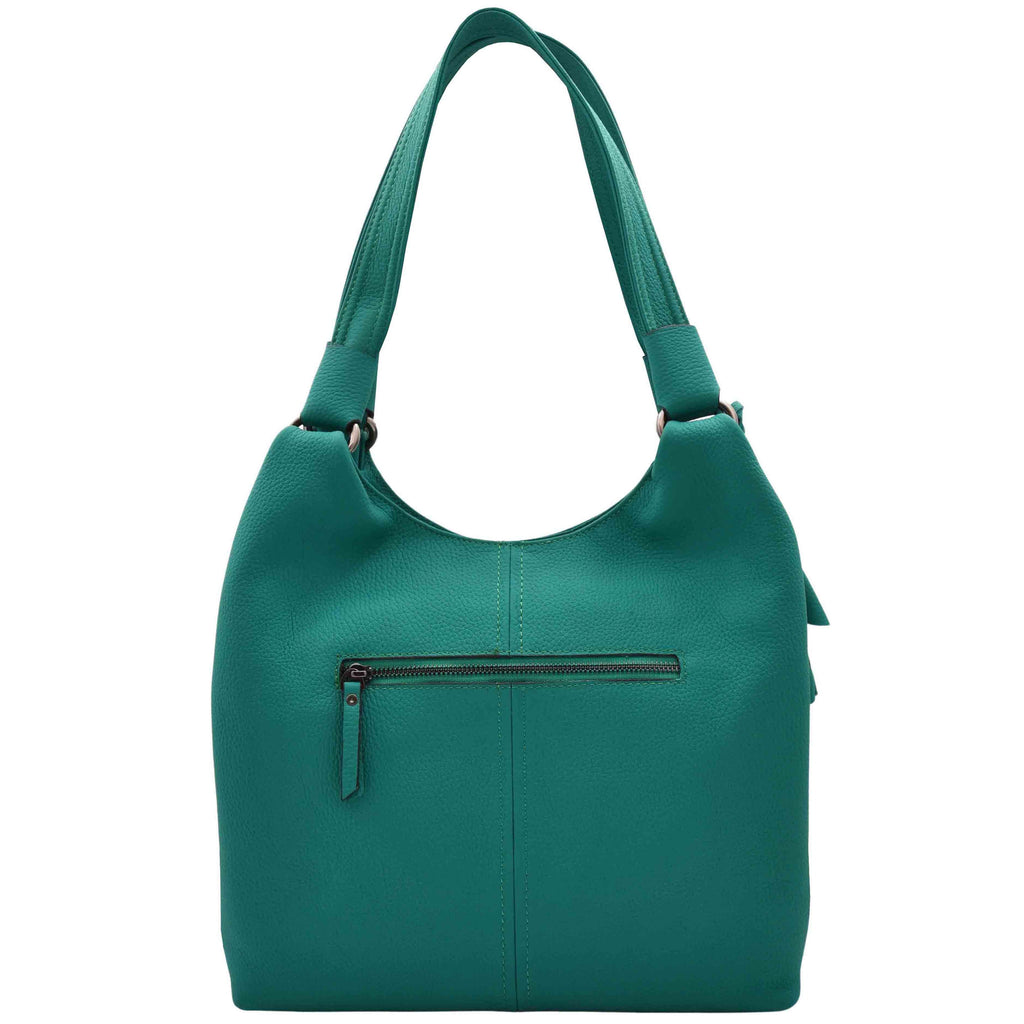 DR583 Women's Large Leather Hobo Bag With Zip Opening Green 2