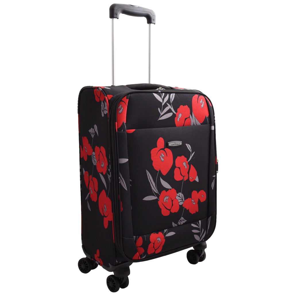 DR630 Soft Shell 4 Wheel Flower Print Expandable Cabin Suitcase Black 3
