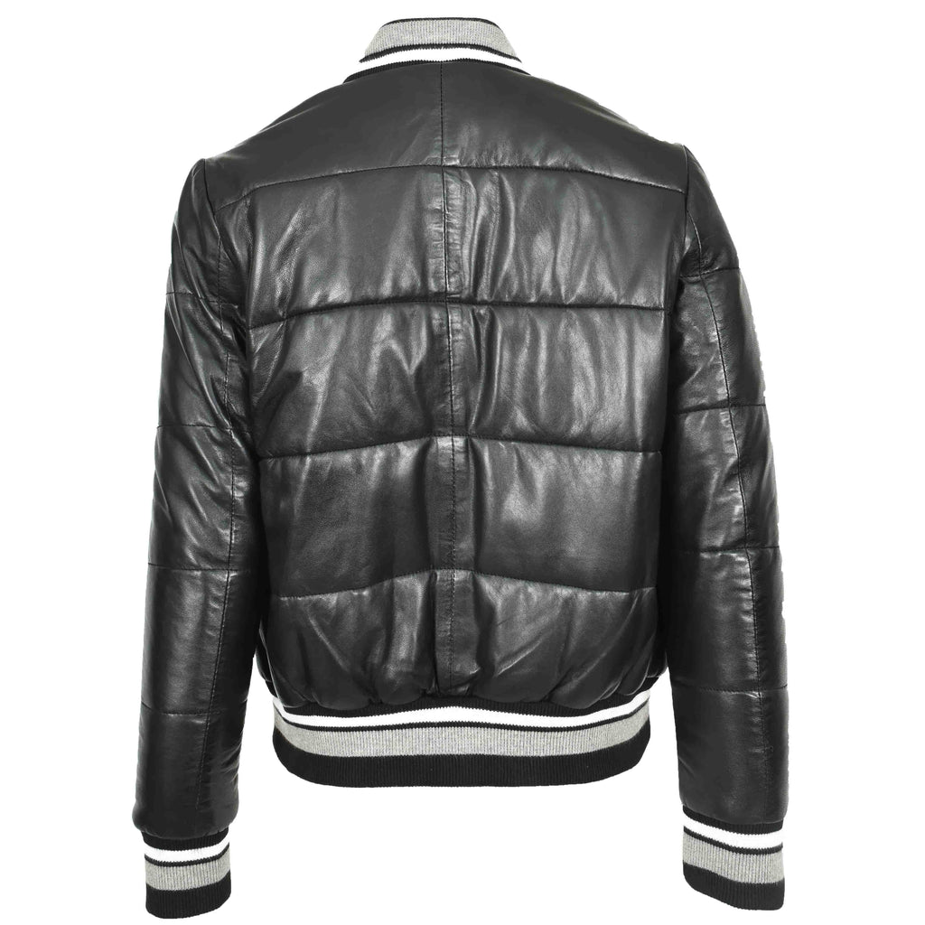 DR675 Ladies Genuine Leather Puffer Jacket Black 2