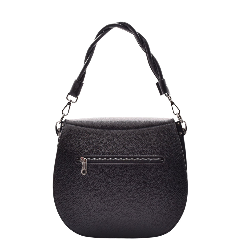 DR581 Women's Real Leather Twist Handle Shoulder Bag Black 2
