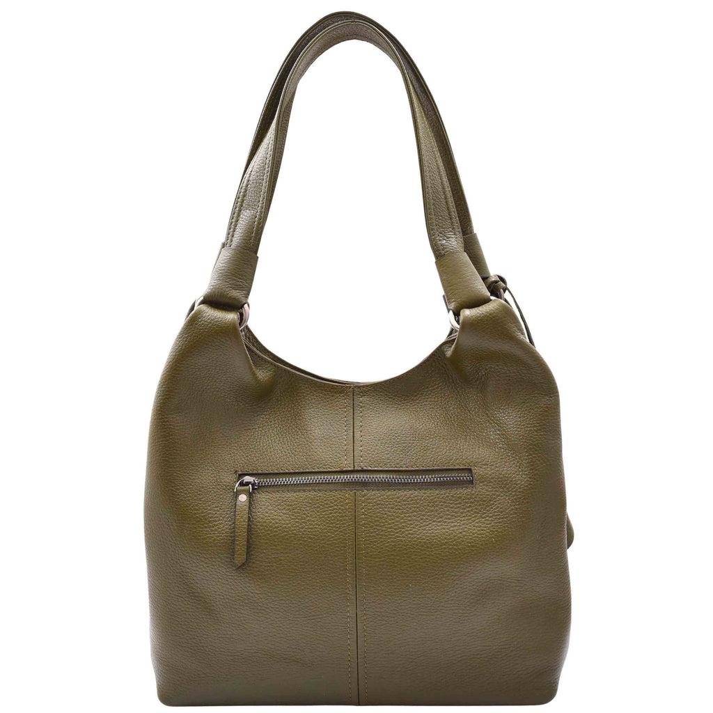 DR583 Women's Large Leather Hobo Bag With Zip Opening Olive 2