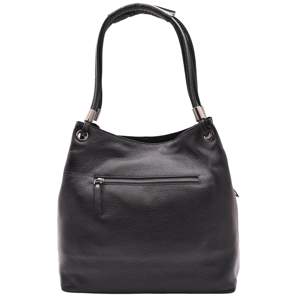 DR593 Women's Suede Leather Large Shoulder Bag Zip Hobo Black 2