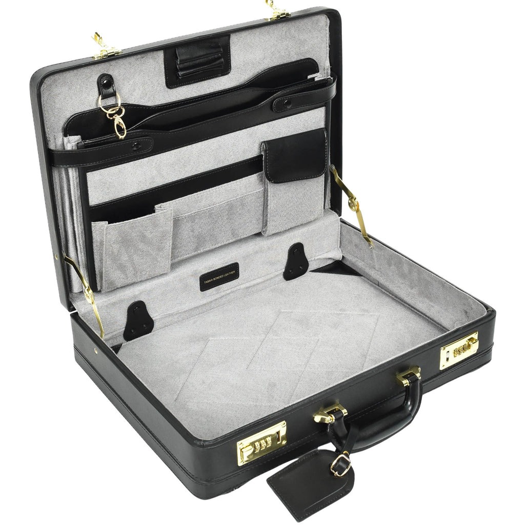 DR608 Classic Leather Lockable Briefcase Black 2