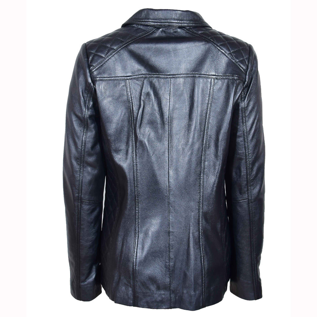 DR564 Women's Genuine Leather Jacket Zip Quilted Black 2