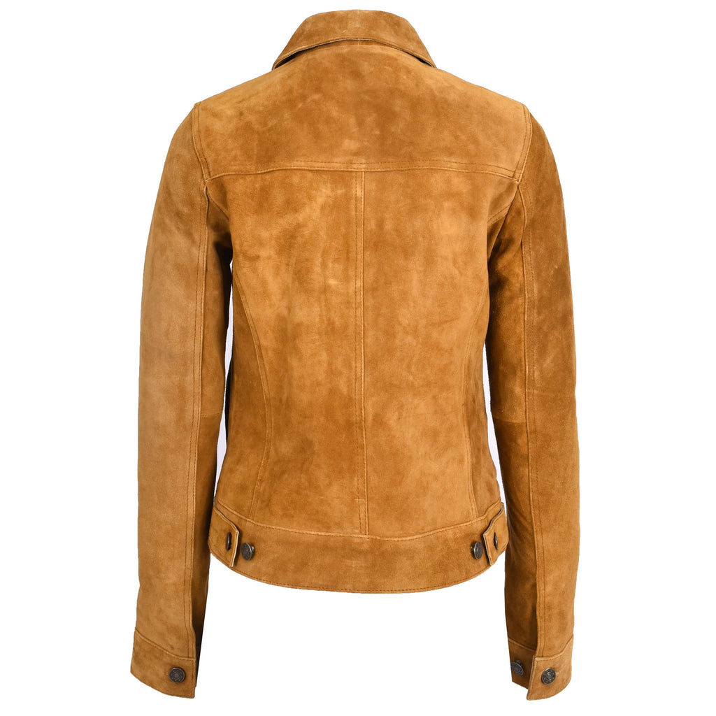 Women's Retro Denim Style Real Suede Jacket Tan Trucka 