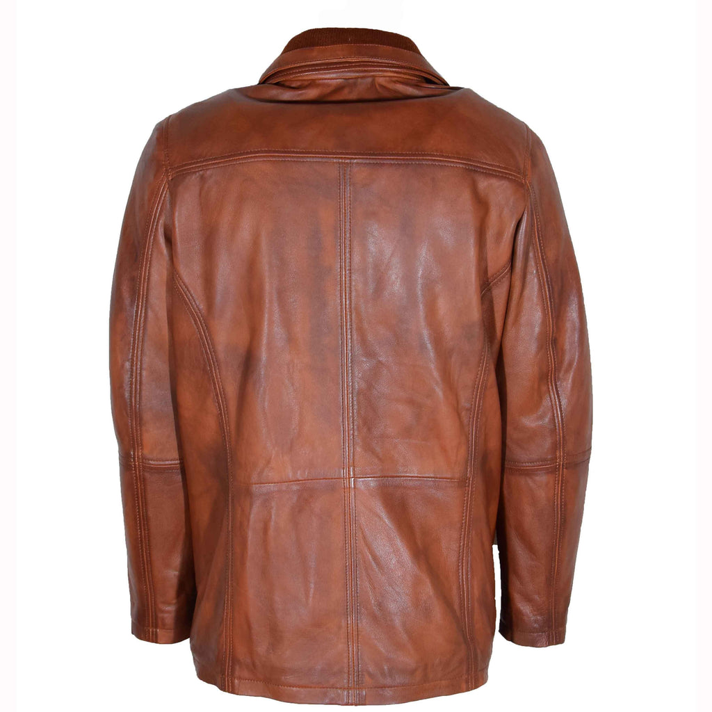 DR563 Men’s Genuine Leather Coat Detachable Collar Lining Cognac 2
