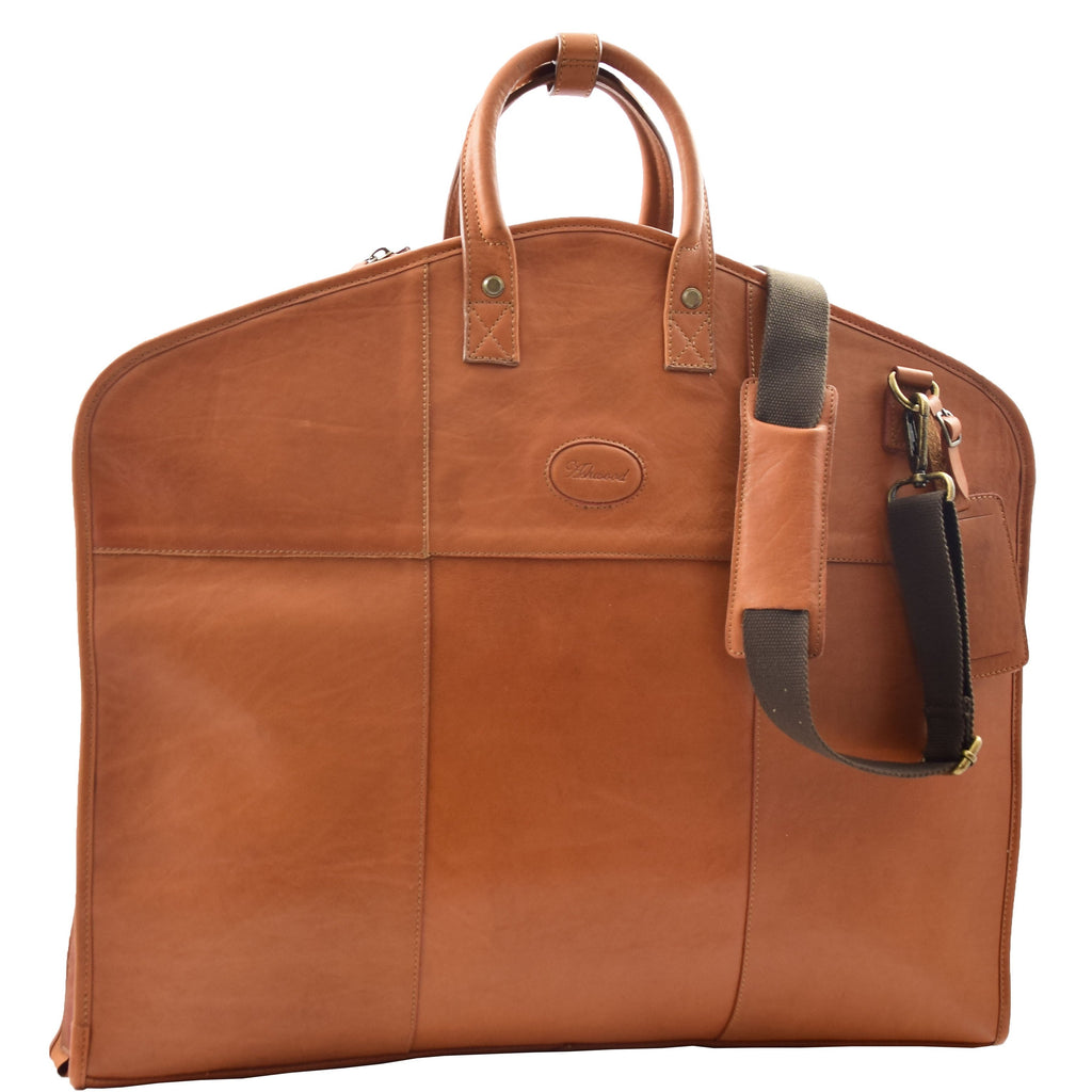 DR613 Genuine Leather Travel Suit Carrier Garment Bag Tan 2