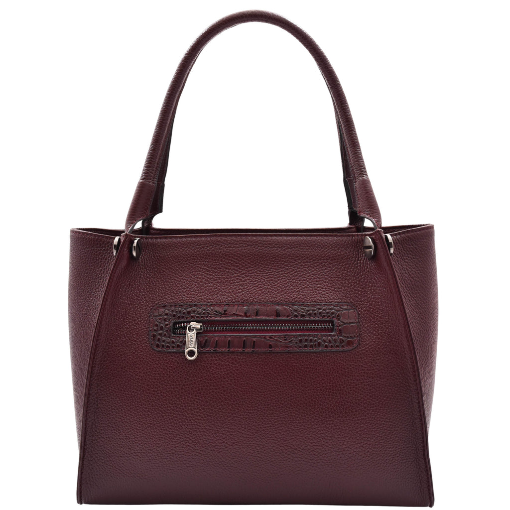DR588 Women's Textured Leather Large Shoulder Bag With Multi Pockets Burgundy 2