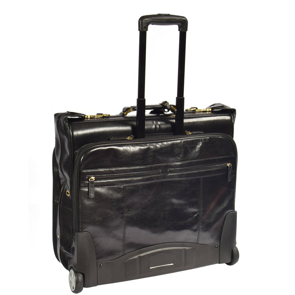 DR641 Real Leather Business Suit Carrier With Wheels Black 2