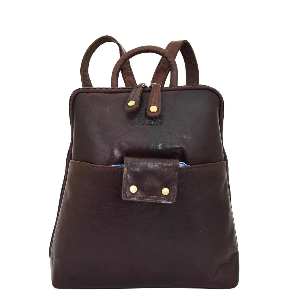 DR672 Women's Genuine Leather Small Size Backpack Brown 2