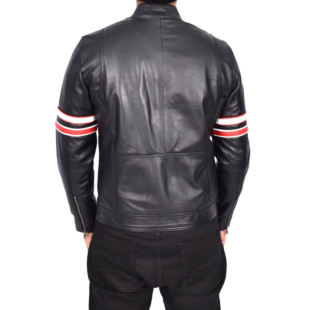 Men's Biker Jacket Real Sheep Leather Cafe Racer Design Odin Black 2