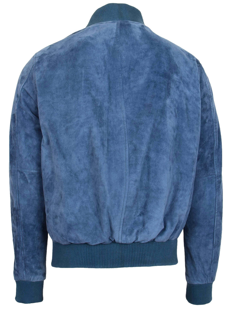 Men's Genuine Suede Leather Bomber Varsity Style Jacket Blue Raul 2