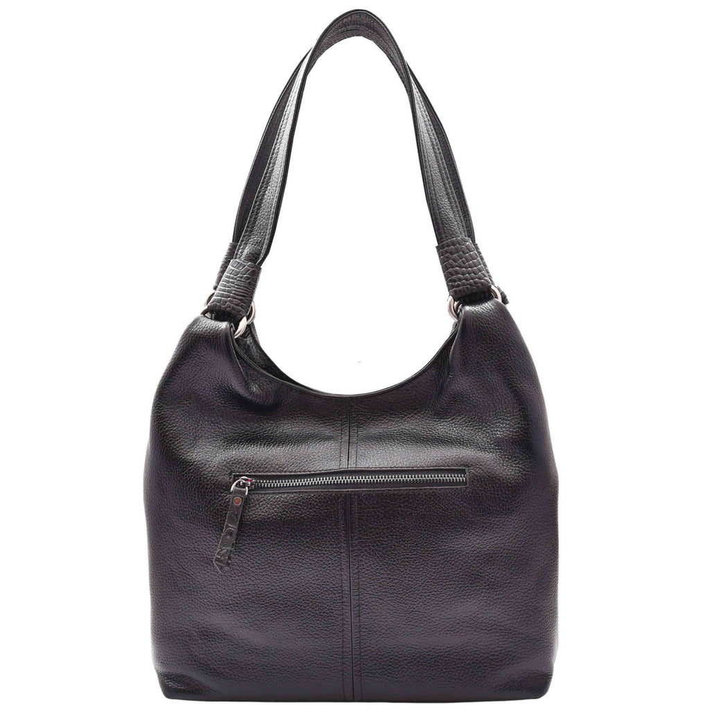 DR583 Women's Large Leather Hobo Bag With Zip Opening Black 2