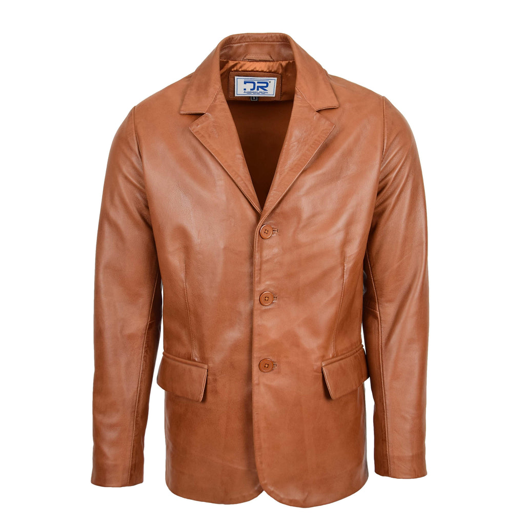 DR111 Real Lambskin Leather Men's Blazer Coat Tan 1