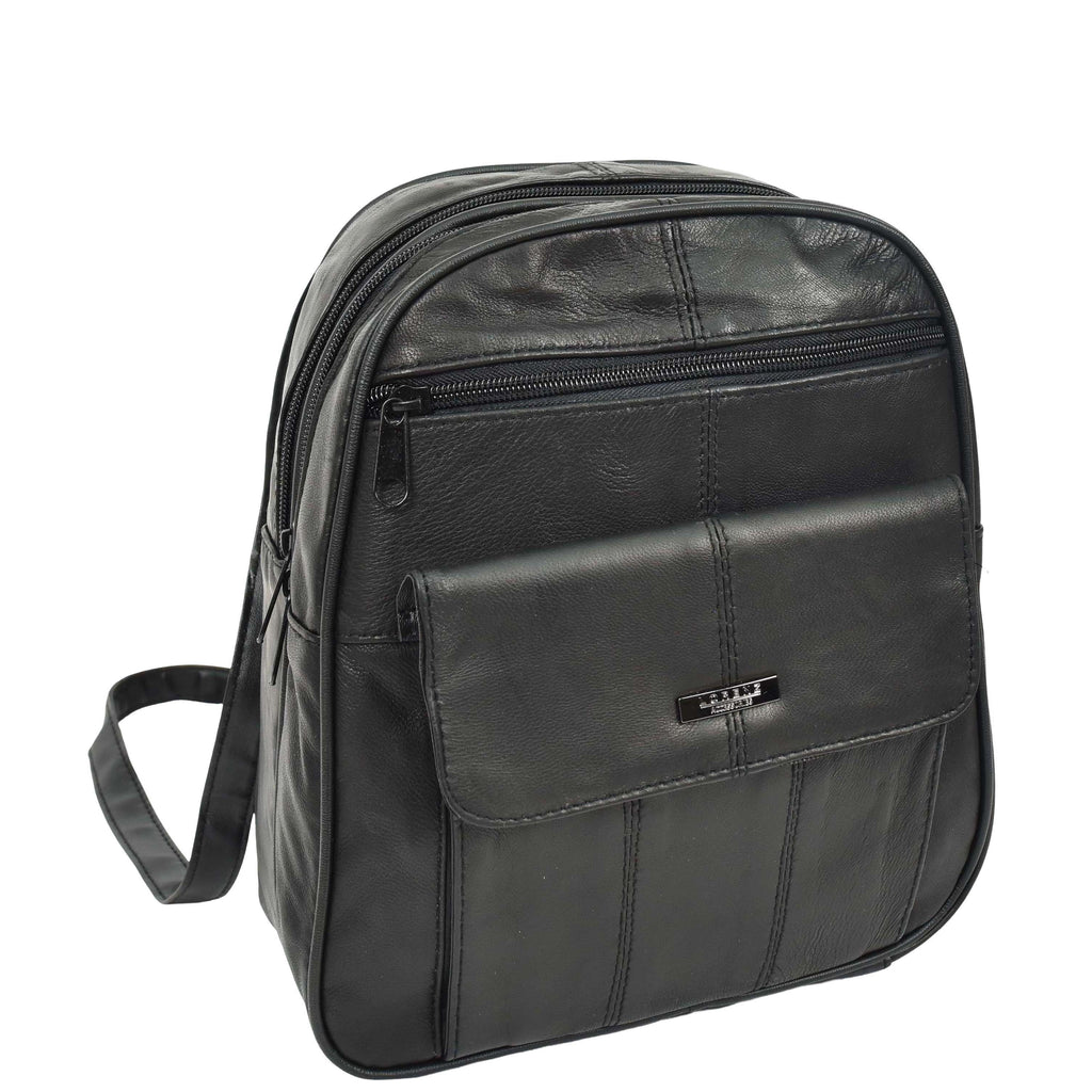 DR670 Women's Medium Size Backpack Leather Daypack Bag Black 3