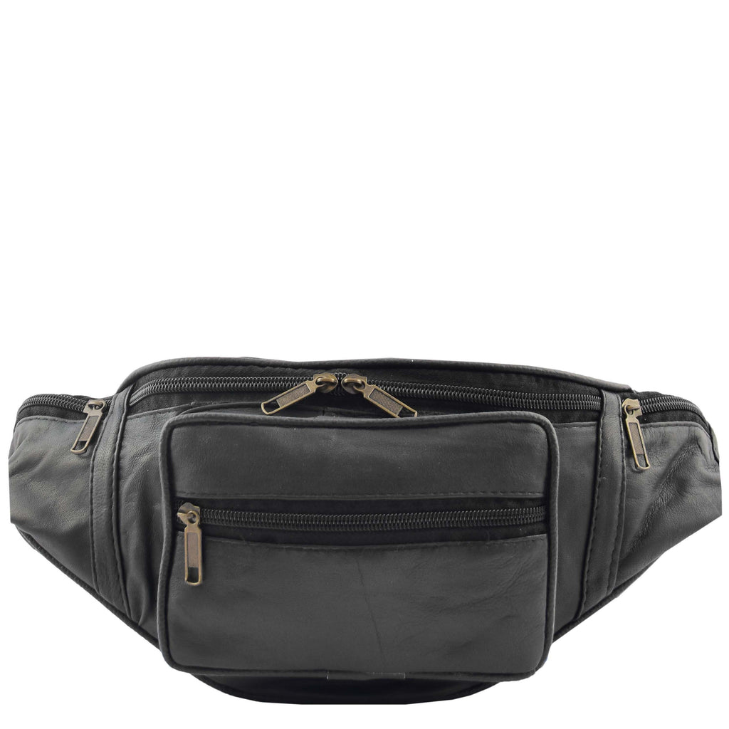 DR619 Genuine Leather Waist Bum Travel Bag Black 3