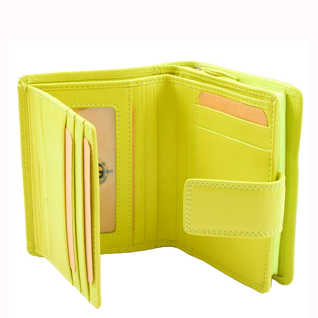 DR673 Women's Elegant Bi Fold Style Real Leather Purse Lime 3