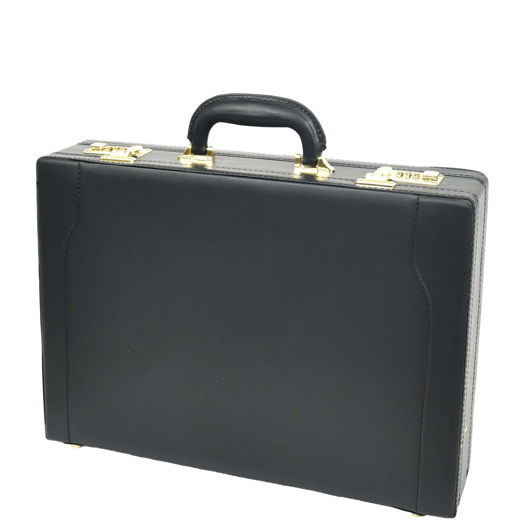DR657 Expandable Leather Briefcase Combination Lock Attache Case Black 3
