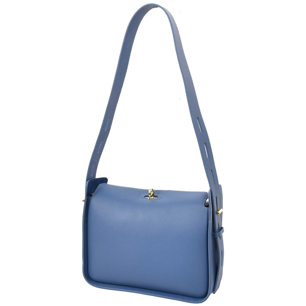 Toronto Women's Classic Real Leather Organiser Shoulder Bag Blue-3