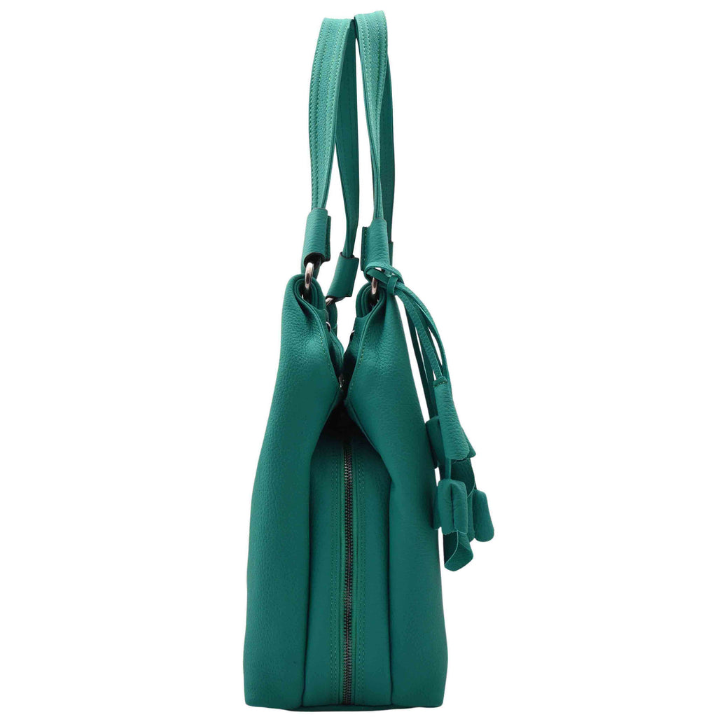 DR583 Women's Large Leather Hobo Bag With Zip Opening Green 3