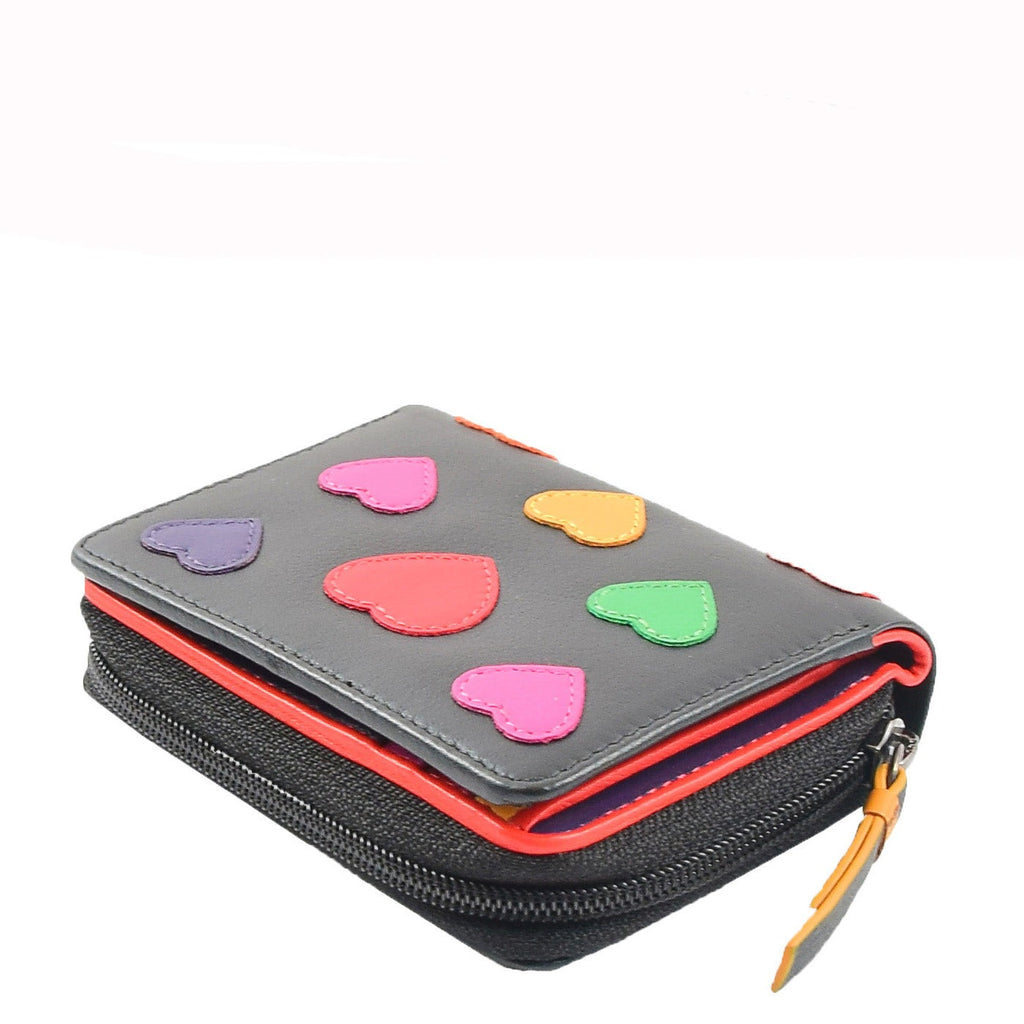 DR679 Women's Real Soft Leather Love Heart Small Purse Black 3