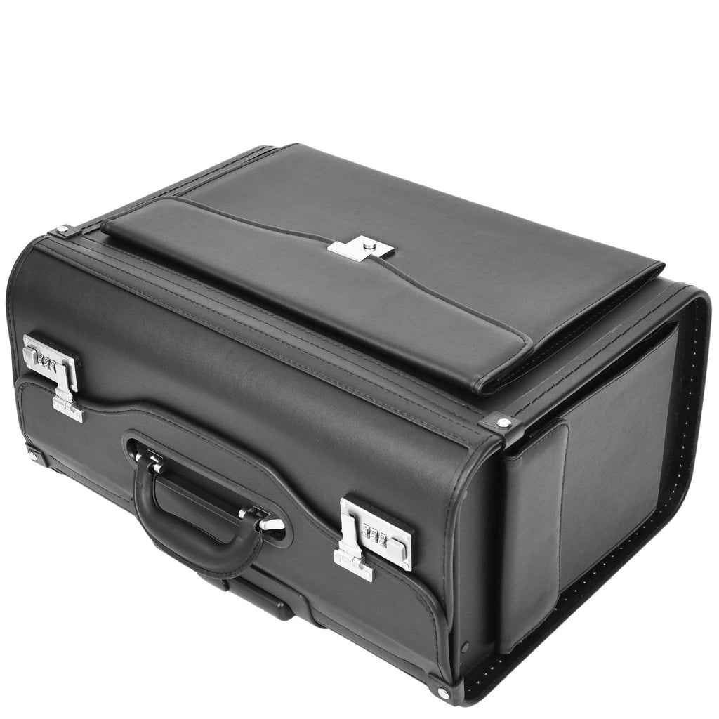 DR637 Durable Leather Cabin Wheeled Pilot Case Executive Laptop Bag Black 3