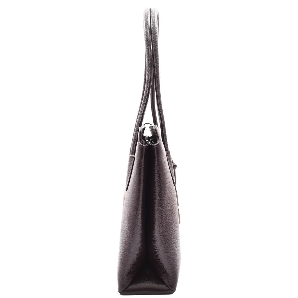 DR590 Women's Stylish Zip Opening Tote Large Shoulder Bag Brown 3