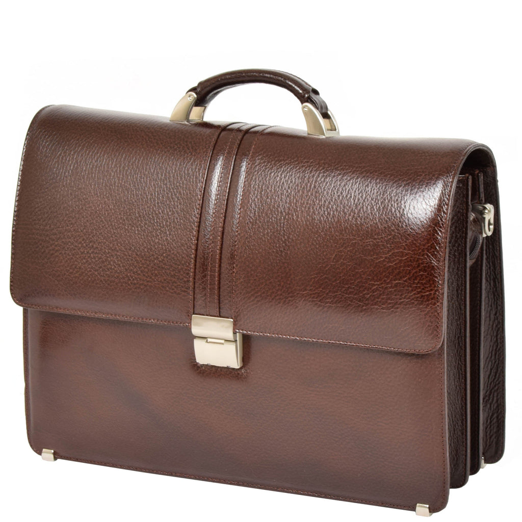 DR600 Men's Genuine Leather Cross Body Briefcase Brown 3