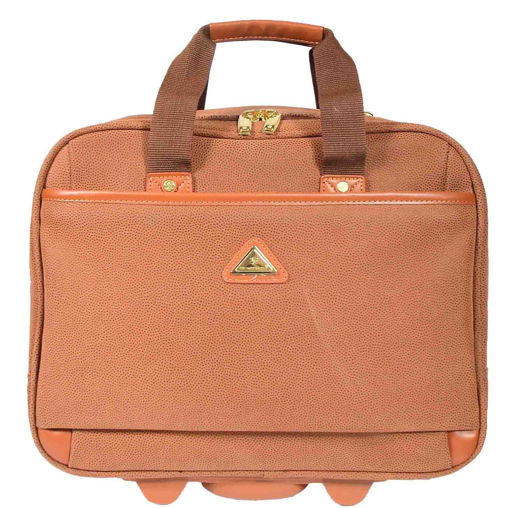 DR647 Faux Suede Briefcase Style Travel Bag Wheeled Pilot Case Camel 3